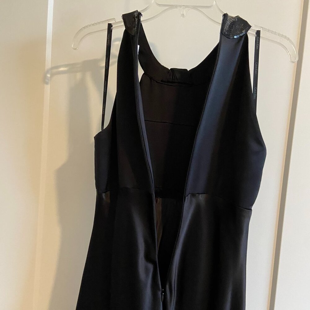 Calvin Klein Black Satin Evening Gown w/ Sequin Neckline – Size 6 (Worn Once) - Picture 6 of 6